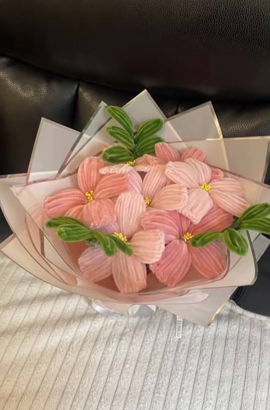 Pink fuzzy wire flower bouquet