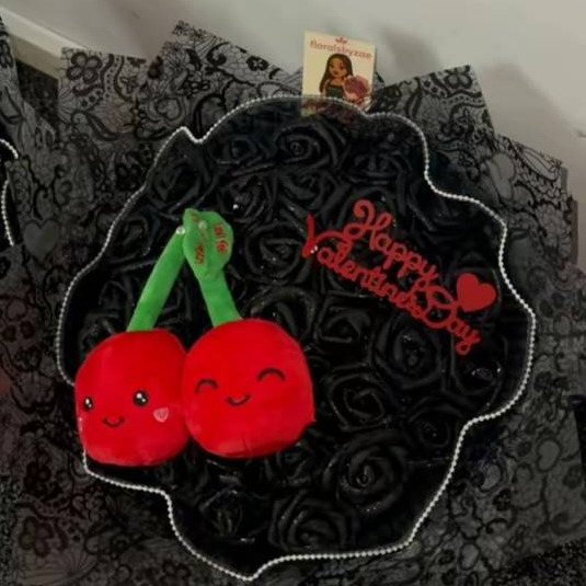 Cherry themed plushie flower arrangement